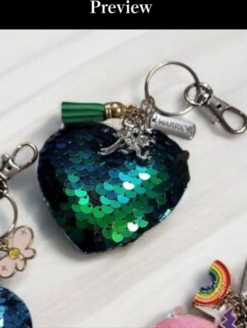 Sequin Heart Keychain with Charms 2pk
